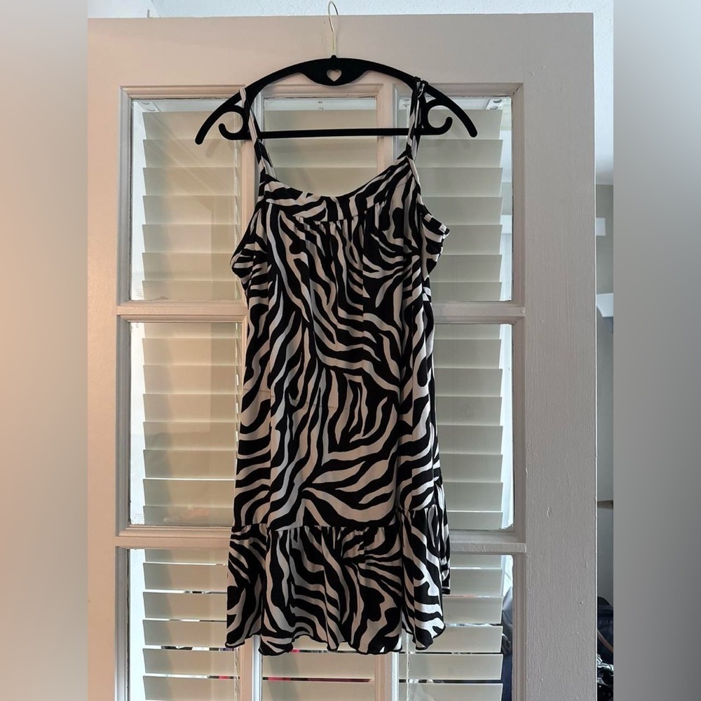 Black and White Zebra Print Mini Dress with Ruffle Hem